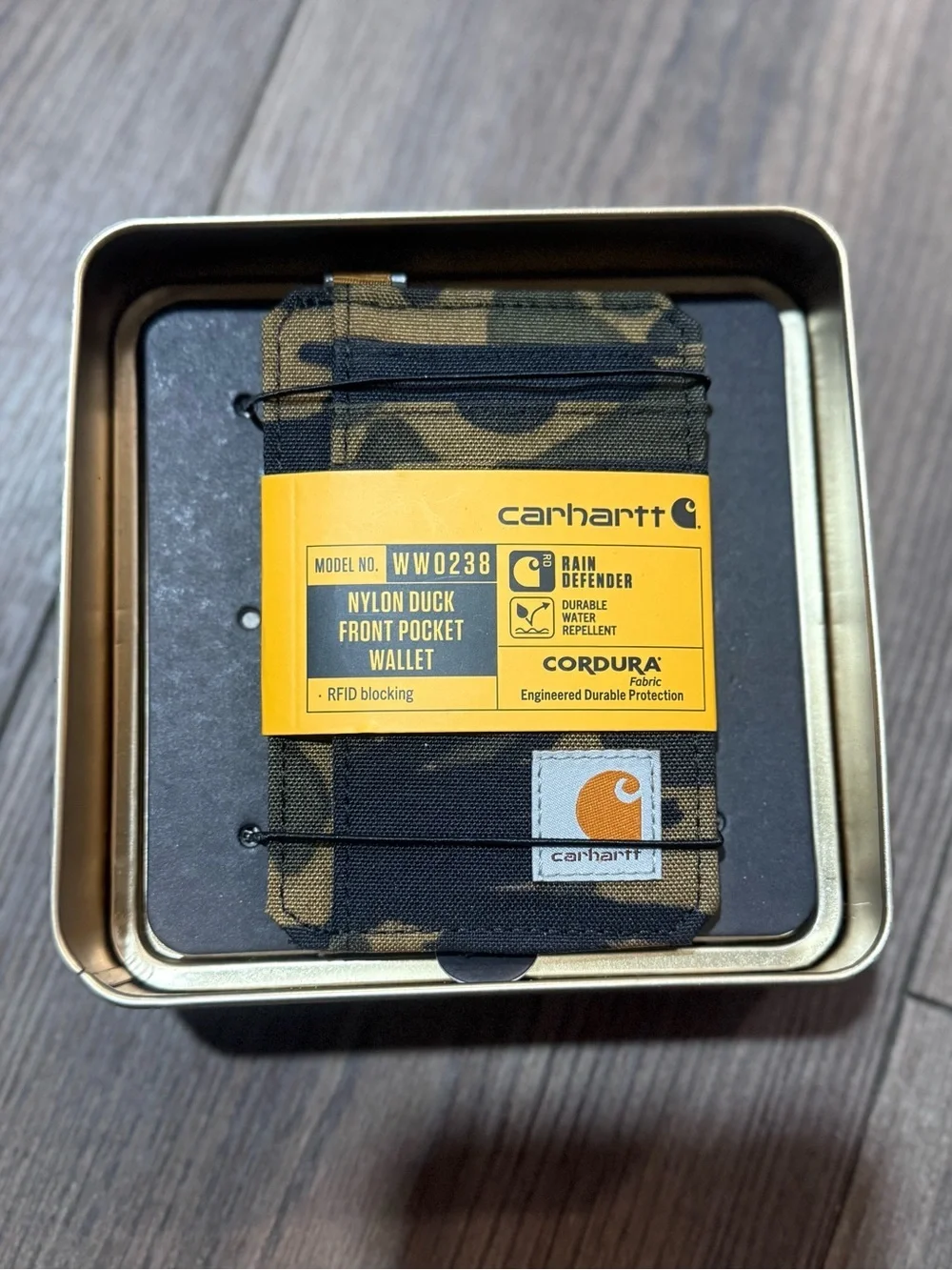 Carhartt Camo RFID Wallet Cordura Rain Defender Tin Fathers Day Gift NWT